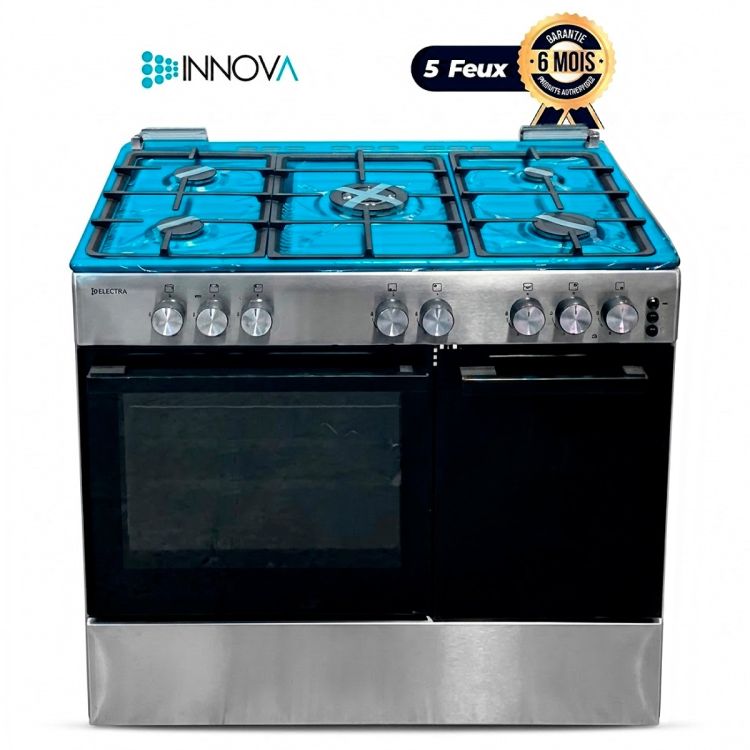 Cuisinière à Gaz INNOVA IN9502INOX – 60x90 - 5 Feux avec Four Intégré  et Porte gaz – Allumage Électrique – G30 30 mbar – Garantie 6 Mois