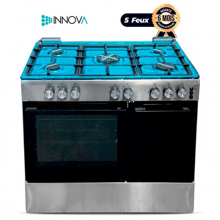 Cuisinière à Gaz INNOVA IN9502INOX – 60x90 - 5 Feux avec Four Intégré  et Porte gaz – Allumage Électrique – G30 30 mbar – Garantie 6 Mois