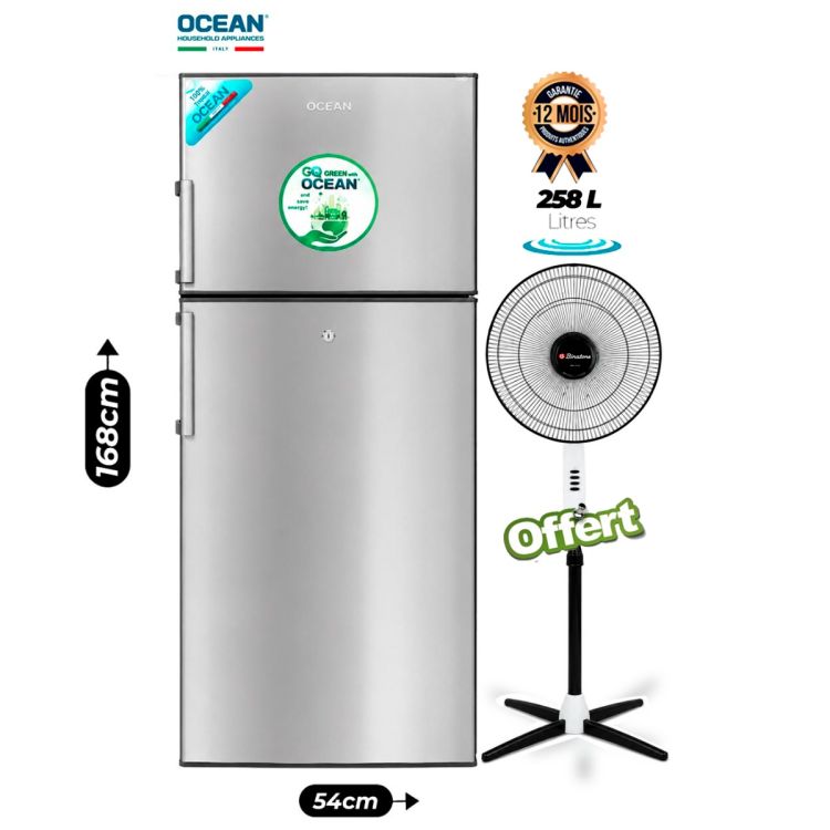Réfrigérateur Double Porte OCEAN 258 L + Ventilateur Binatone OFFERT