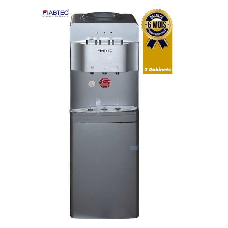 Distributeur d’Eau FIABTEC YLR‑LW‑2‑95 – à Compresseur avec Mini Frigo – 3 Robinets Chaud/Froid/Tempéré – Gris – Garantie 6 Mois