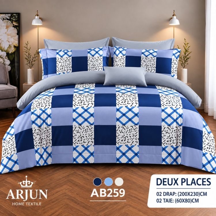 Drap - AB259 - 200x230 cm - 2 draps - 2 Taies D'oreiller - 2 places - 100% coton - Multicolore