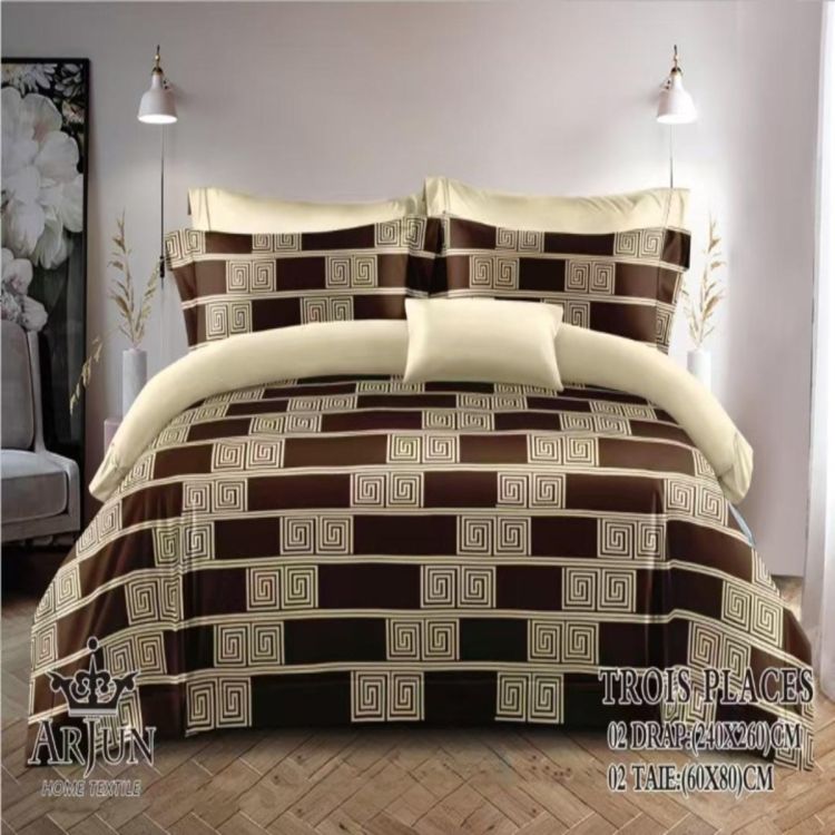 Draps - ARJUN - 240x260 cm - 2 draps - 2  Taies D'oreiller - 3 places - 100% coton - Multicolor