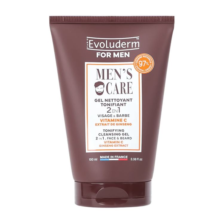 Evoluderm - Gel Nettoyant Tonifiant Homme – 2 en 1 (Visage et Barbe) - Peau Propre & Énergisée - 100ml
