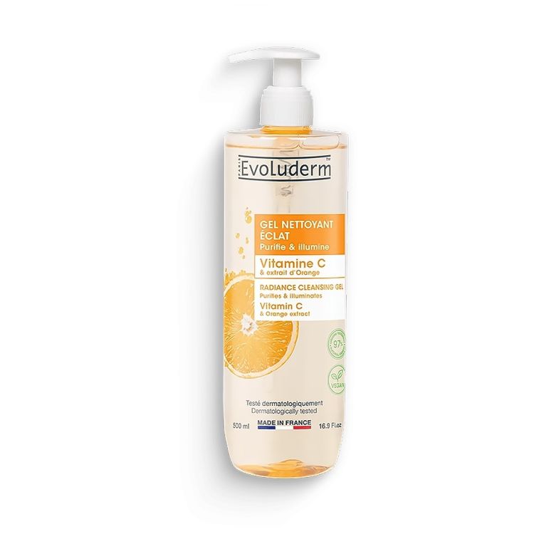 Evoluderm - Gel Nettoyant Visage Éclat Vitamine C – Purifie & Illumine - 500ml