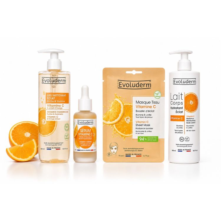  Evoluderm – Gamme Visage & Corps 100% Vitamine C – Booster d'Éclat – 4 produits