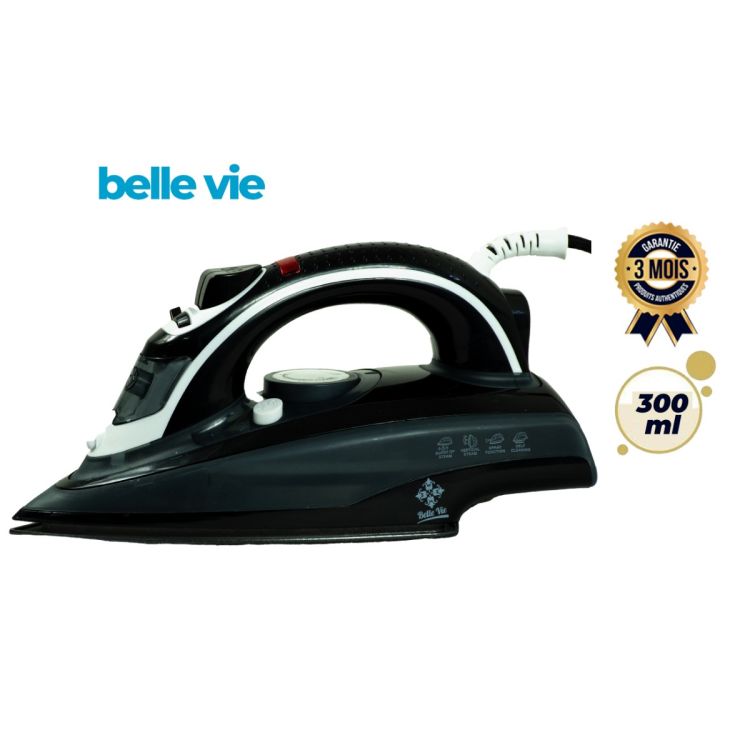 Fer à repasser à vapeur - BELLE VIE - BV-SI 1665 - 2200W - 300ml - Semelle antiadhésive - Auto-nettoyage - Garantie 3 mois