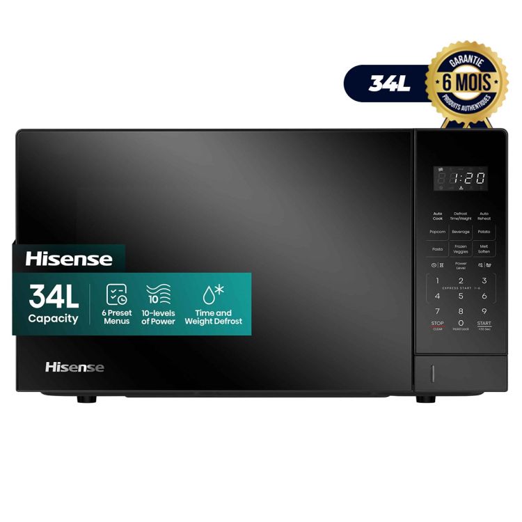 Four à Micro-ondes Digital Hisense, noir, 34 L, 1000W, panneau tactile, garantie 6 mois, prix Cameroun. 