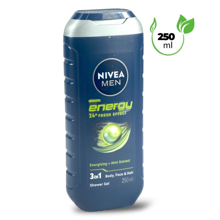 Gel Douche 3 en 1 NIVEA MEN Energy – Fraîcheur Mentholée 24h – 250 ml
