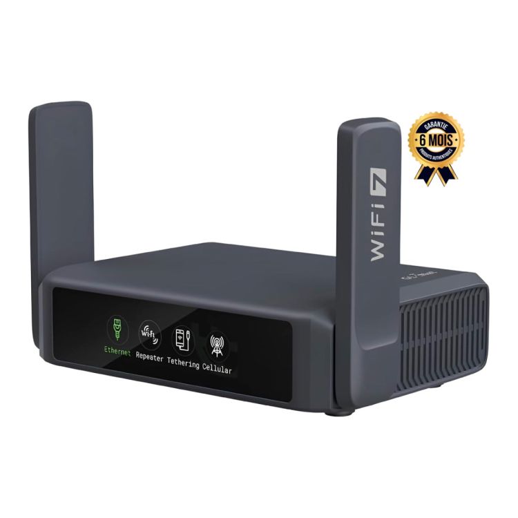 GL.iNet GL-BE3600 (Slate 7) – Routeur de Voyage Wi-Fi 7 Bi-bande avec 2 Ports 2.5G, Écran Tactile, garantie 6 mois, prix Cameroun. 