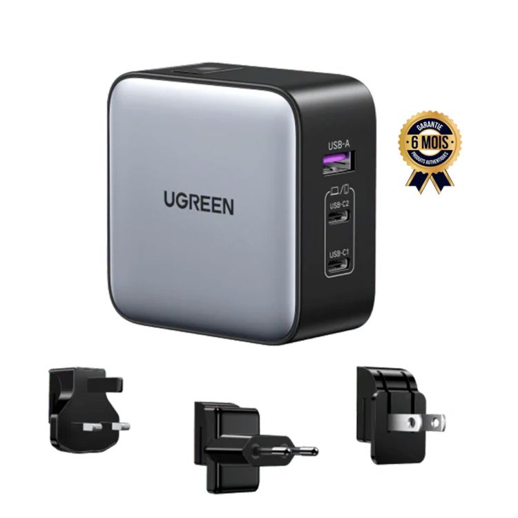 Boitier de charge UGREEN Nexode 65 Watts - 3 Ports - 3 Adaptateurs de prise - Pour Macbook , Smartphones - Garantie 06 mois