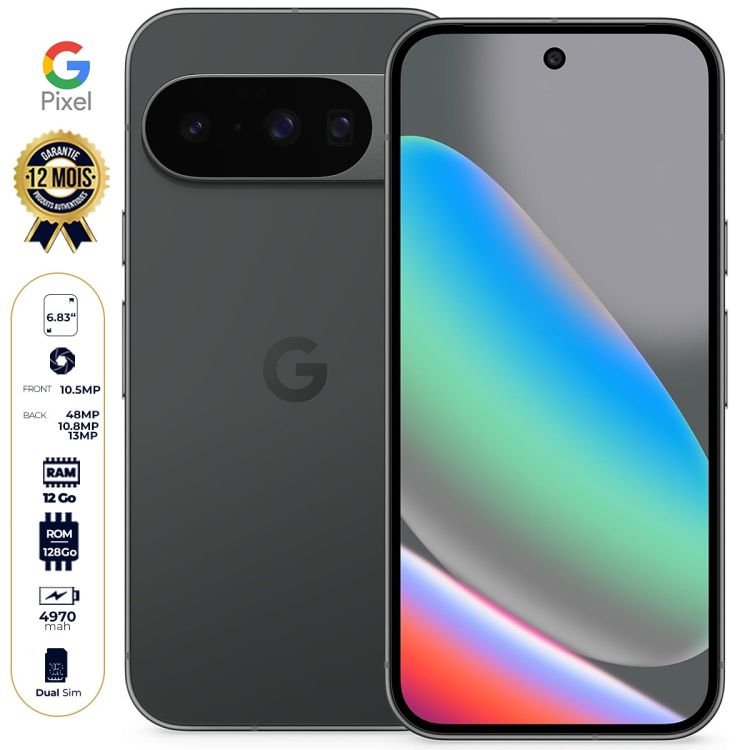 Google Pixel 10 – 128 Go – 12 Go RAM – OLED 6,3" 120 Hz – Processeur Tensor G5 – 48 MP + 10,8 MP + 13 MP / 10,5 MP – Double Nano SIM – 4 970 mAh – Android 16 – Garantie 12 mois