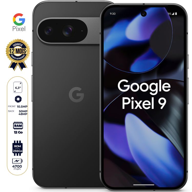 Google Pixel 9 prix en fcfa - Ecran 6.3'' OLED 120Hz - 256 GB/12GB RAM - 50 MP + 48 MP / 10.5 MP - 4700 mAh - 12 Mois| Glotelho Cameroun