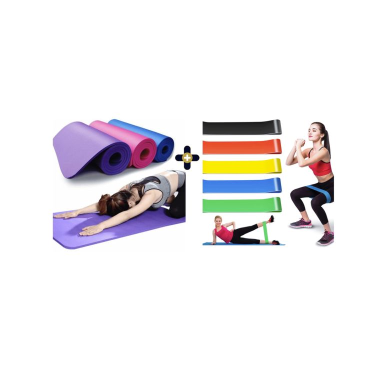 Grand tapis de gym pour yoga - 80 cm x 183 cm + Bande Elastique Fitness - (Prix en fcfa) | Glotelho Cameroun