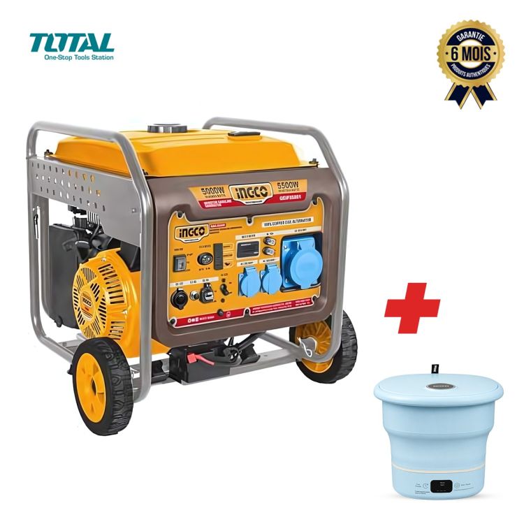 Groupe électrogène à essence Inverter - INGCO GEIF55001 - 5,5 KW + Mini machine à laver OSCAR OSC-STFB-3P - 1,7 Kg Offerte