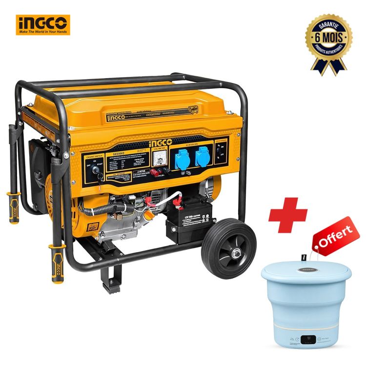 Groupe électrogène INGCO – 5500W + Mini Machine à Laver OSCAR - 1,7 kg Offerte