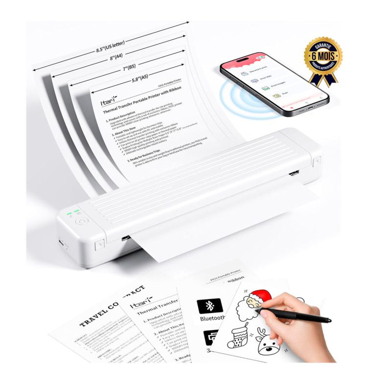 Imprimante portable sans fil prix en fcfa - Itari P831 - Bluetooth - Sans encre 300 DPI - Pour papier de copie A4 | Glotelho Cameroun