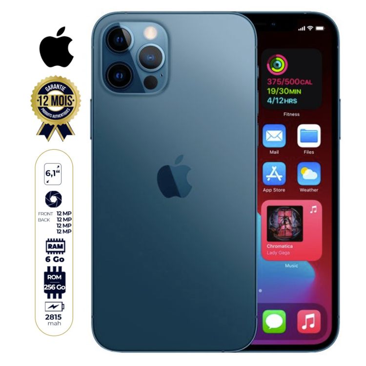 IPHONE 12 PRO - 256Go/6Go RAM - 12MP+12MP+12MP/12MP  - 4K - Li-Ion 2815 mAh - 6,1