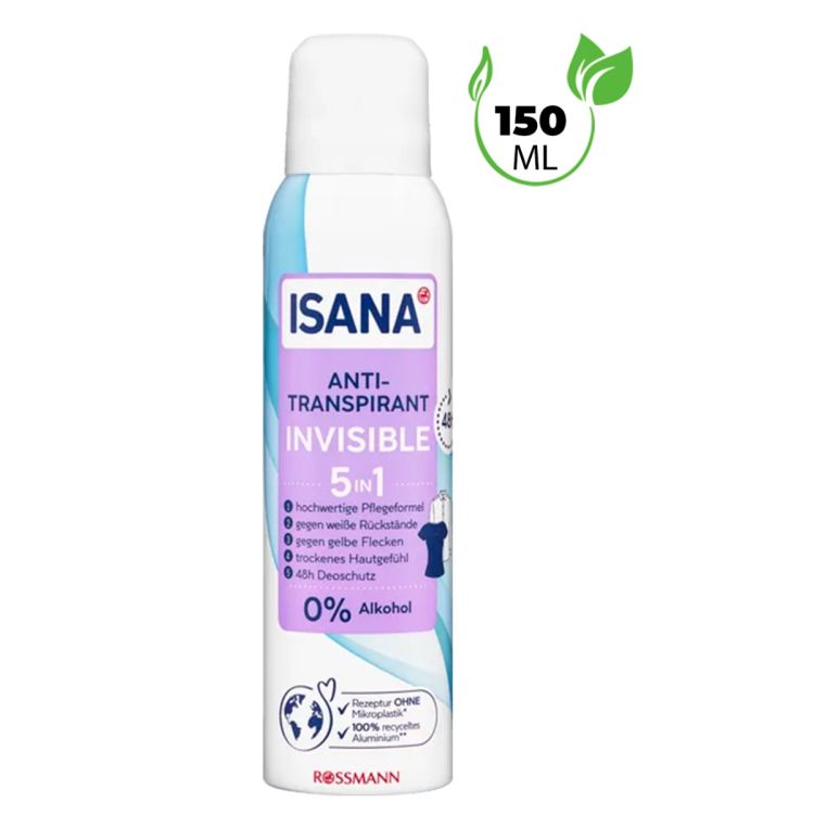 ISANA - Spray anti-transpirant Invisible 5 en 1 - 150 ml - Anti-traces et protection 48h, au prix Cameroun. 