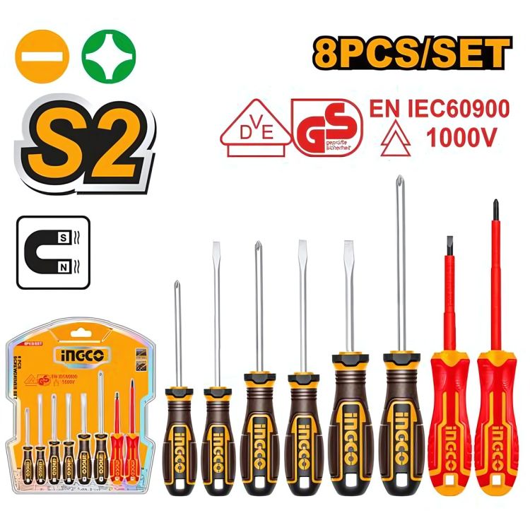 Jeu de Tournevis 8 PCS - INGCO HKSDS0838