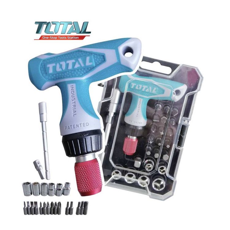 Jeu de tournevis à cliquet  -Prix en fcfa  - Total TACSD30186 - Poignée en T - 24 Pièces| Glotelho Cameroun