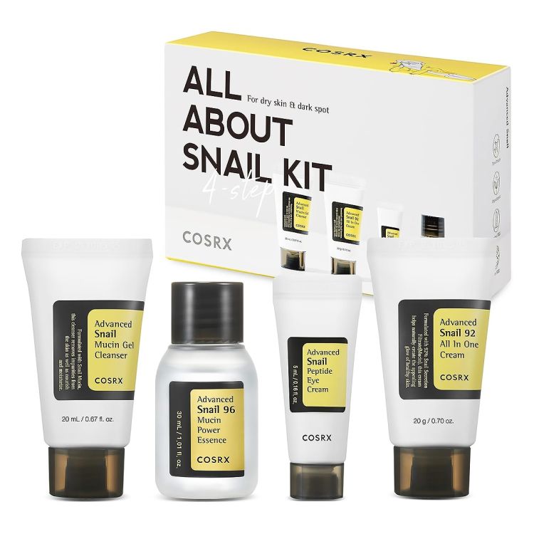 Kit COSRX à la Mucine d’Escargot (Gel nettoyent 20 ml, Essence 30ml, Crème yeux 5ml & Crème éclat 20g), prix Cameroun.