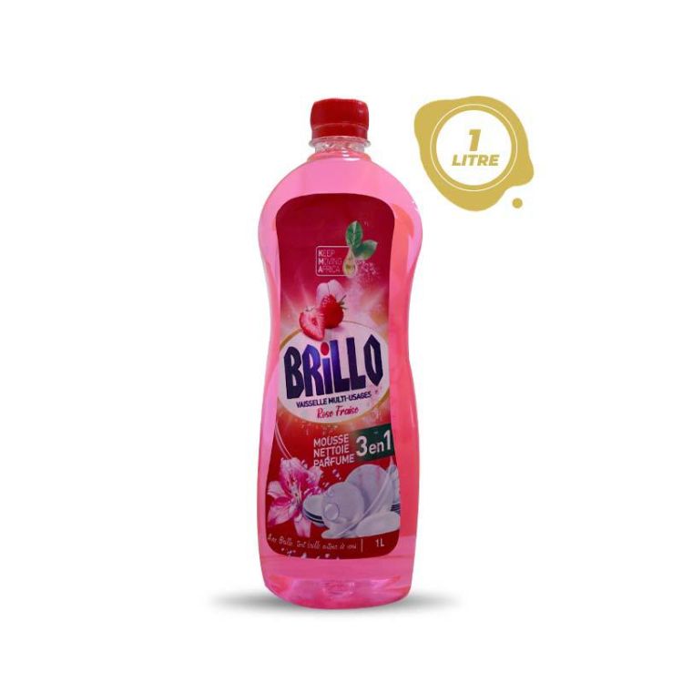 Liquide vaisselle 3 en 1 Multi-usages Rose Fraise - Brillo - 1L | Glotelho Cameroun