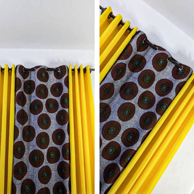 Lot De 2 Rideaux Africain Occultant (Lourd) & Voilage Transparent - Jaune Multicolore| Glotelho Cameroun