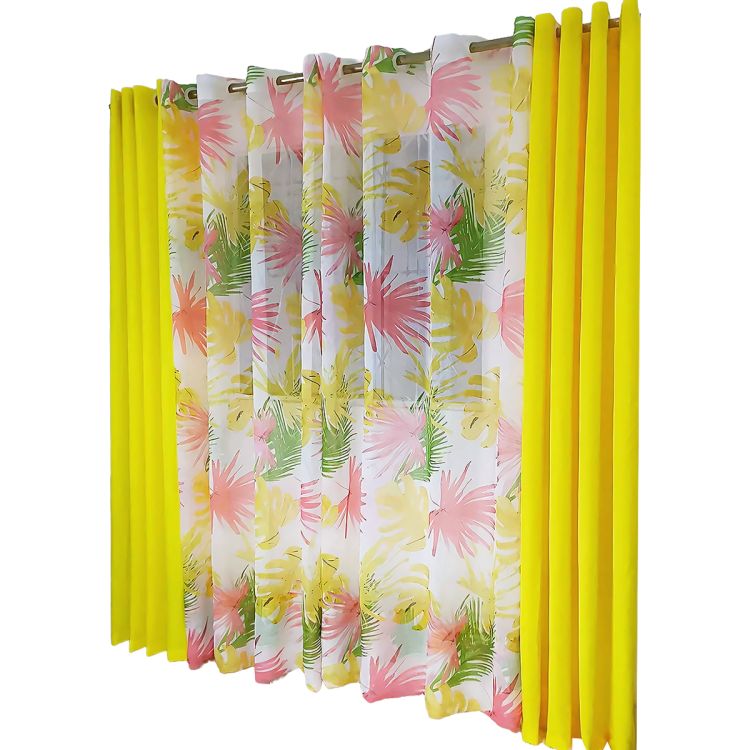Set of 2 blackout African curtains + 2 sheer curtains - Yellow/Flowery at Glotelho
