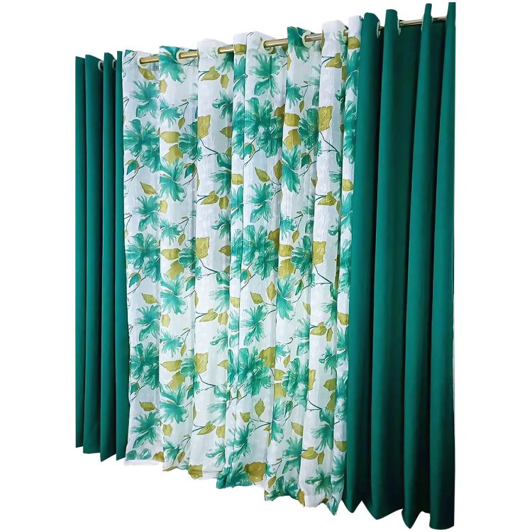 Set of 2 African Blackout Curtains + 2 Sheer Curtains - Green/Flowery from Glotelho