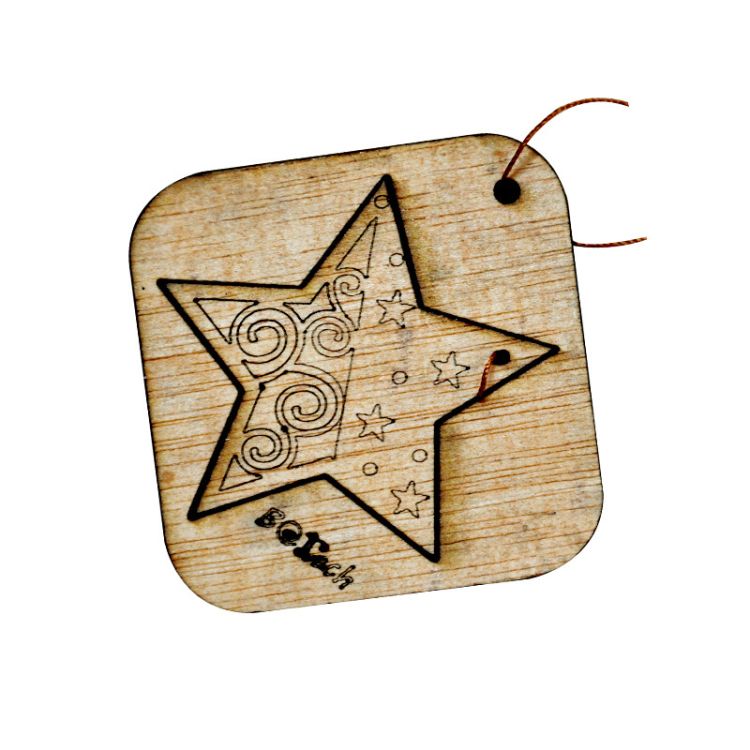 Lot de 5 décoration pour sapin de Noel - Etoile en bois 