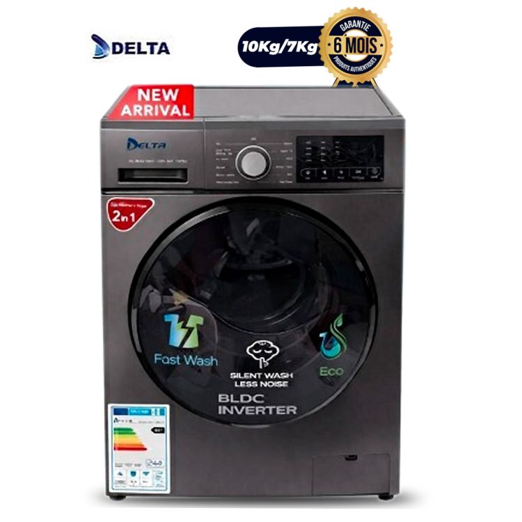 Machine à laver et sèche-linge (2 en 1) DELTA 10Kg/7Kg - DL-W/D-1007-1200-SW - Automatique, Frontal - 1200 Tr/min – Classe énergétique A++ - Gris Foncé - Garantie 6 Mois -prix Glotelho-Cameroun