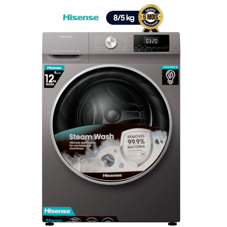 Machine à Laver Automatique - HISENSE - Lavante 8kg/séchante 5 kg - Argent (Prix en fcfa) | Glotelho Cameroun