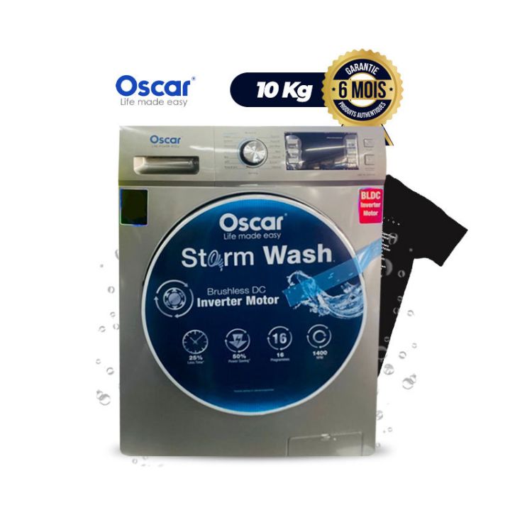 Machine à Laver Automatique - Oscar - FL-0310DS - 10Kg - Gris  - 6 Mois| Glotelho Cameroun