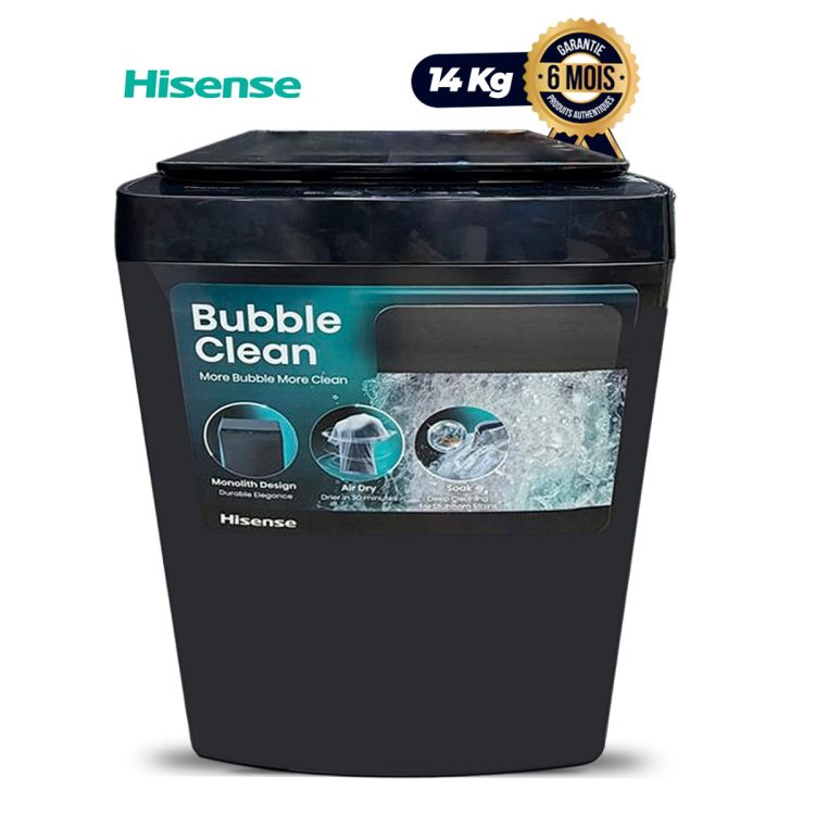 Machine à laver automatique HISENSE 14 kg – Top Load – Super basse consommation – Lavage, Rinçage & Essorage – Noir – Modèle WT3K1423UB – Garantie 6 mois