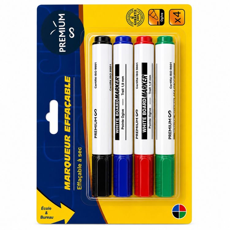 Marqueurs Effaçables Premium – Lot de 4 pour Tableau Blanc