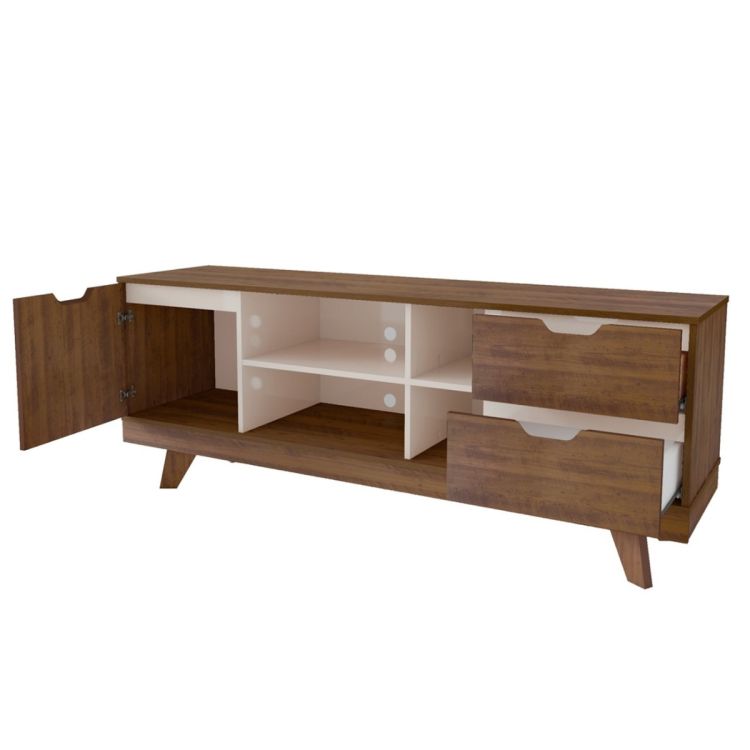 Meuble TV MICHIGAN jusqu'à 55 pouces - Beige/marron, avec une porte, 4 niches ouvertes et deux tiroirs, prix Cameroun.
