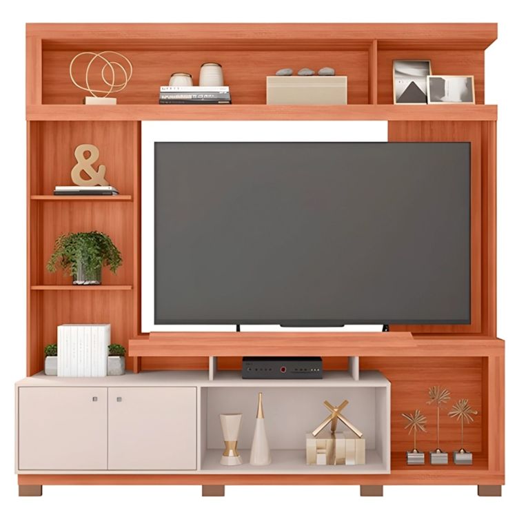 Meuble TV mural Formosa Caemmun MT-1392, miel et blanc cassé avec multiples étagères de rangement pour écran 55", prix Cameroun.