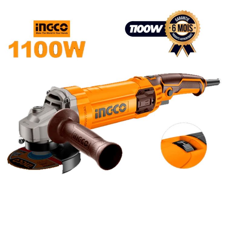Meuleuse angulaire - INGCO AG1100385 - 1100 W - 220/240 V - Vitesse variable - 6 Mois