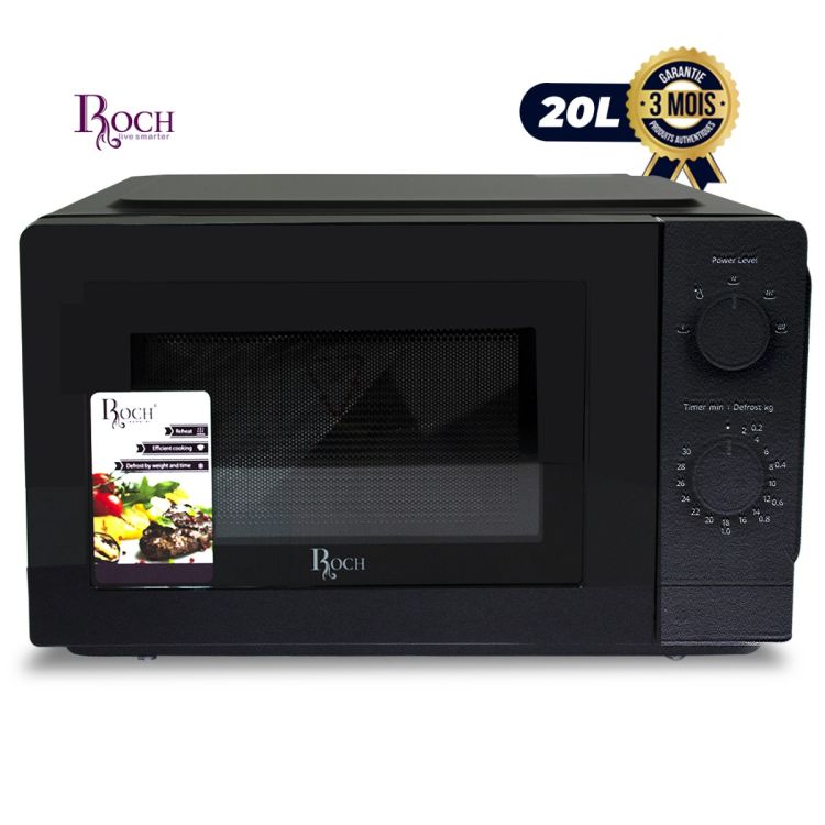 Micro-ondes ROCH 20 litres - RMW-20LM-A(B) - 700 W - 5 niveaux de puissance - Commande manuelle - Décongélation par poids et temps - Noir - Garantie 3 mois