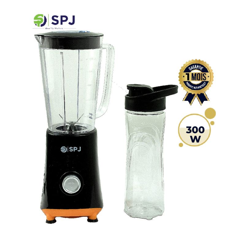 Mini Blender SPJ 1L + Bouteille 600ml – 300W; idéal pour smoothie & jus à emporter, garantie 1 mois, prix Cameroun. 