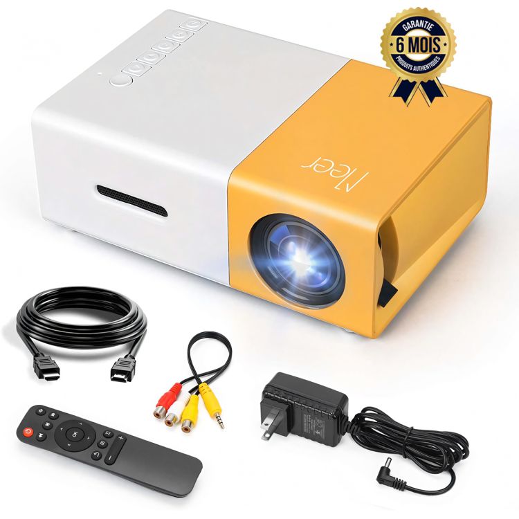 Mini Portable Projector Price in fcfa - Meer - 1920 × 1080 MP - 400 Lumens - Interfaces HDMI USB AV - With remote control - 6 Months| Glotelho Cameroon