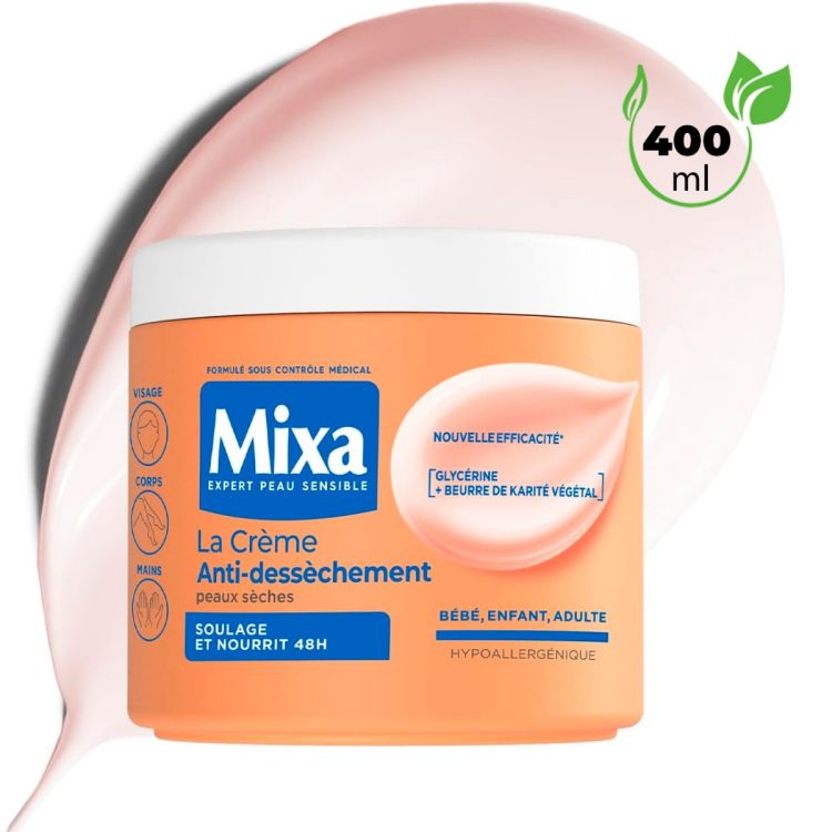 MIXA - La Crème Anti-Dessèchement Multi-Usages - Hydratation 48H & Apaisement - Peaux Sèches et Sensibles - 400ml
