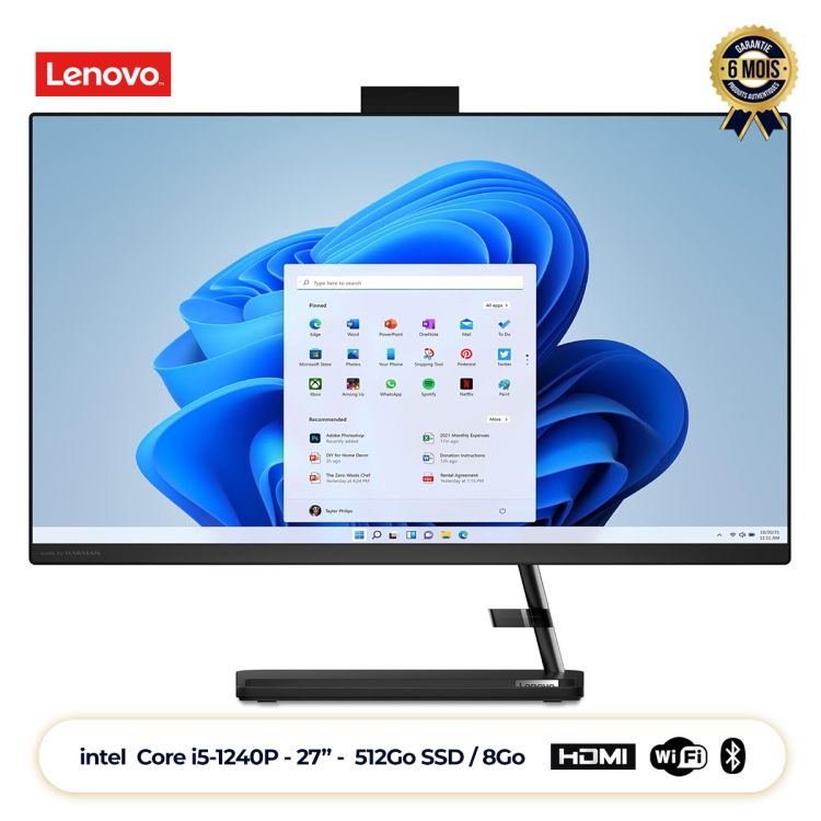 Ordinateur ALL IN ONE Lenovo AIO 3 27IAP7 - 512GB SSD - 8GB RAM - Intel Core i5-1240P - prix Cameroun