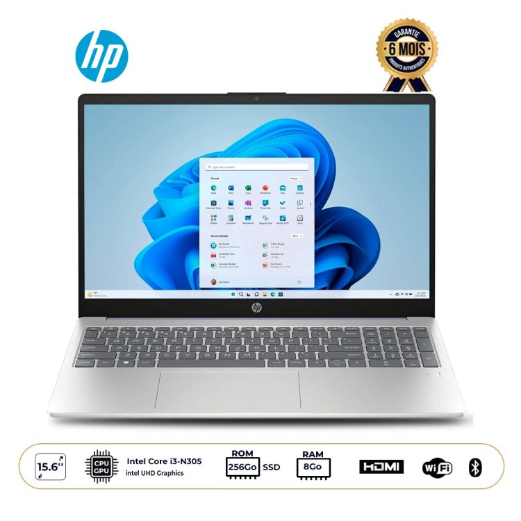 Ordinateur portable - HP - 15 FD - Écran 15.6" FHD Tactile - Intel Core i3-N305 - 8Go RAM - 256Go SSD - Intel UHD Graphics - Qwerty - Windows 11 - Couleur Almond - Garantie 6 mois