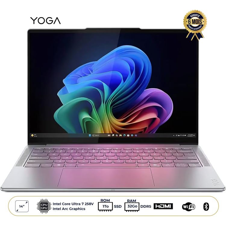 Ordinateur portable - Lenovo Yoga Slim 7 14ILL10 - Écran 14" 2.8K OLED - Intel Core Ultra 7 258V - 32 Go RAM LPDDR5 - 1 To SSD - Intel Arc - WIFI 7 - AZERTY - Windows 11 - Garantie 6 mois