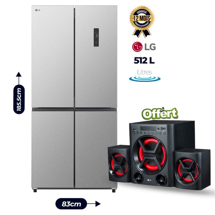 Pack Premium LG : Réfrigérateur Américain Multi-portes 512 L - No Frost & Inverter + Woofer XBOOM 40 W (OFFERT)