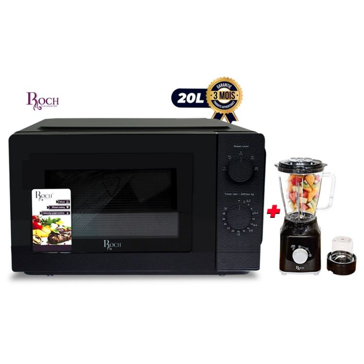 Pack Électroménager Roch - Micro-ondes 20 Litres - 700W + Blender 2 en 1 - 1.5 Litres - 400W - Verrouillage de Sécurité - Garantie 3 mois