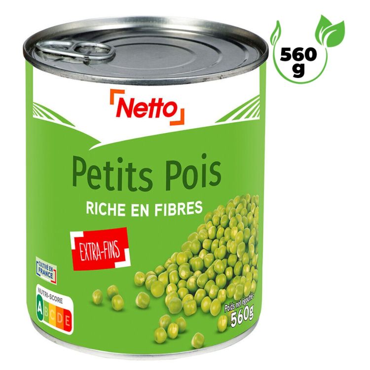 Petits Pois Extra-Fins - Netto - (4/4) 560g - Riche en Fibres
