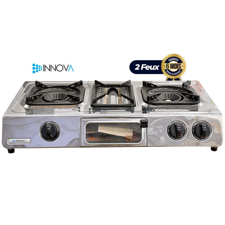 Plaque à gaz automatique - Innova - IN87 - 2 feux + compartiment pour le Grill  | Glotelho Cameroun