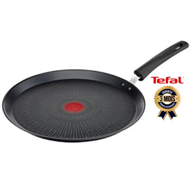 Poêle à Crêpes / Crêpière Antiadhésive - TEFAL - Super Cook - B4593885 - 25 cm - Revêtement Titanium - Indicateur Thermo-Signal -  - Compatible Tous Feux Sauf Induction - Noir - Garantie 3 mois